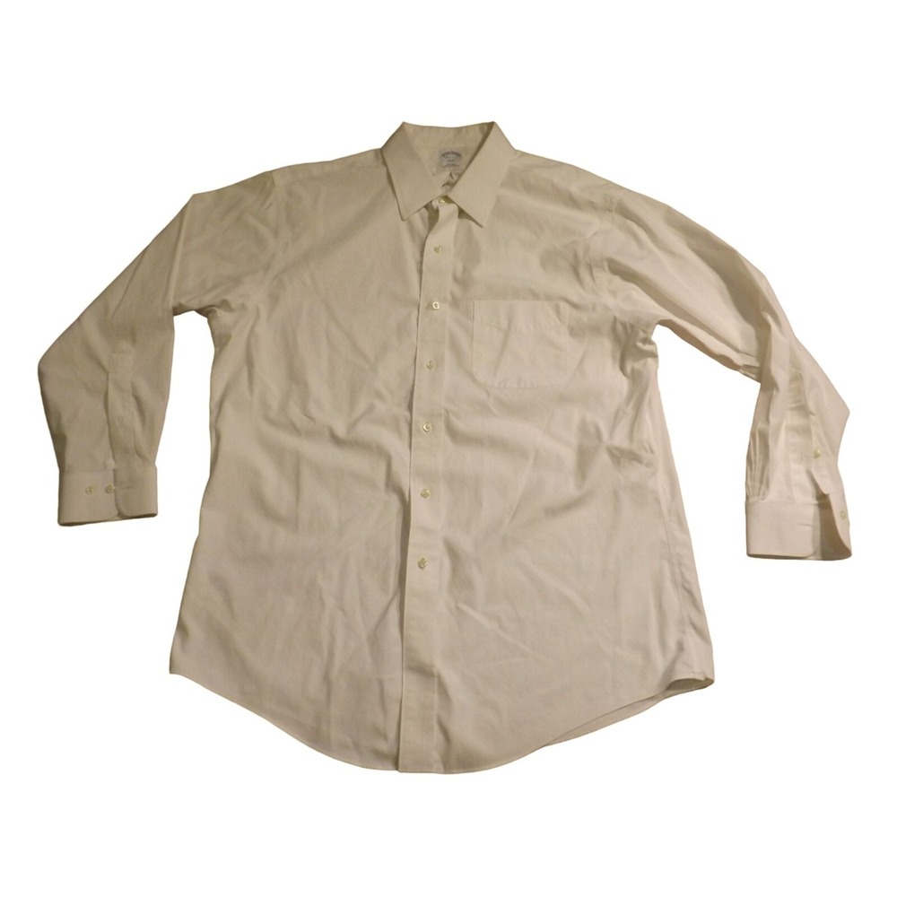 Brooks Brothers 346 Mens Dress Shirt 16.5 32/33 Slim Fit White Non Iron Workwear